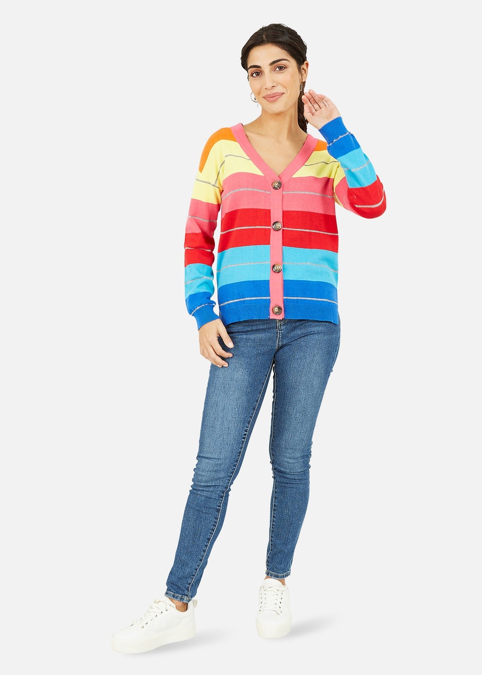 Yumi Rainbow Stripe Knitted Cardigan