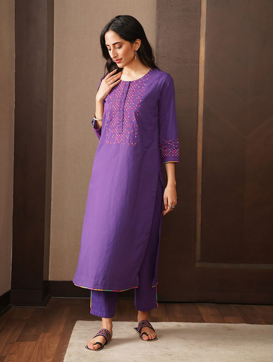 Women Purple Cotton Solid Ankle Length Regular Fit Pant