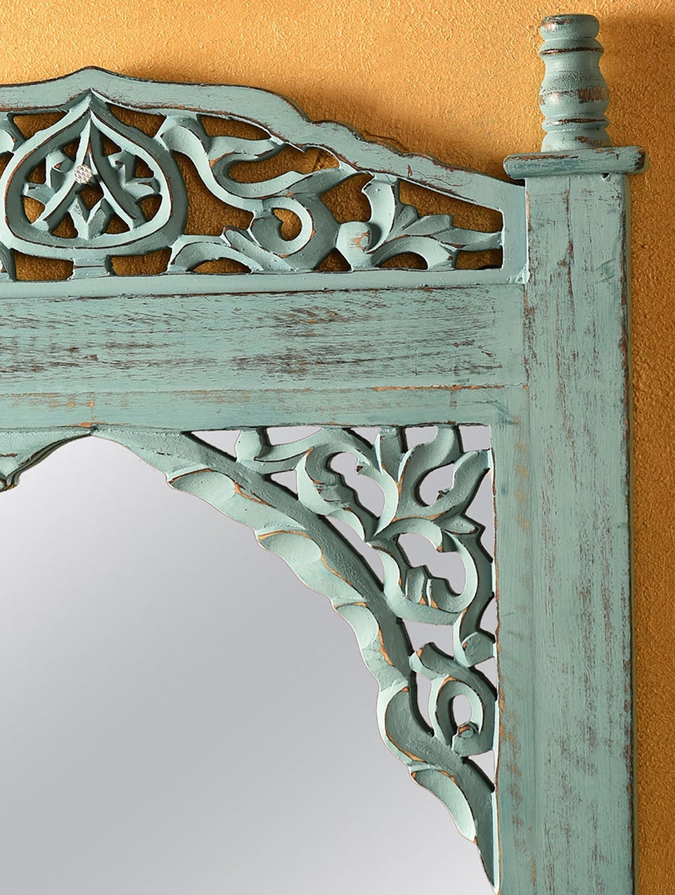 Aqua Hand Carved Wooden Mirror Frame