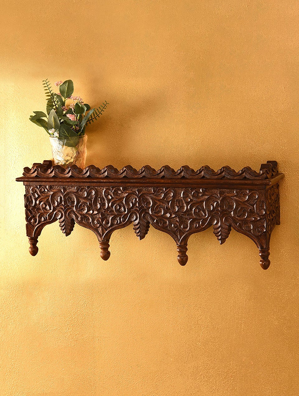 Brown Hand Carved Wooden Wall Bracket