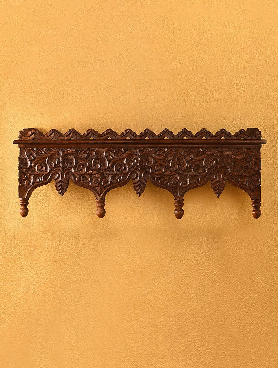 Brown Hand Carved Wooden Wall Bracket