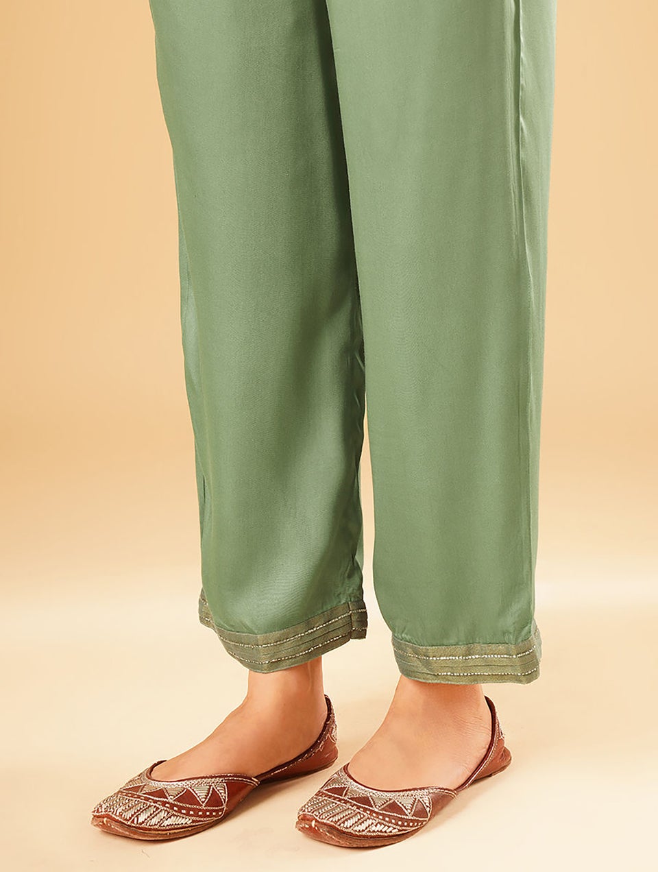 Women Teal Blue Modal Embroidered Ankle Length Regular Fit Pant