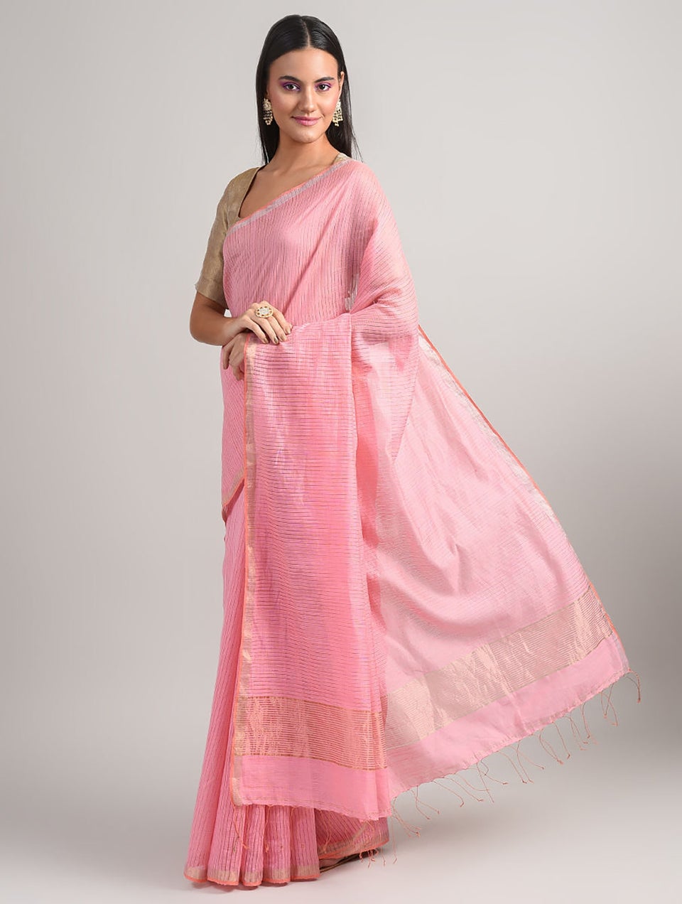 Women Pink Handwoven Silk Saree