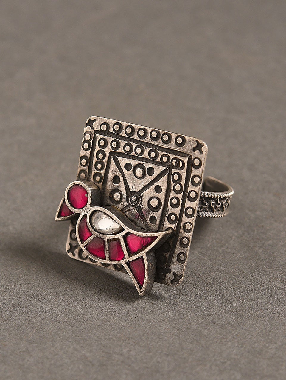 Women Antique Silver Adjustable Oxidized Silver Silver Ring