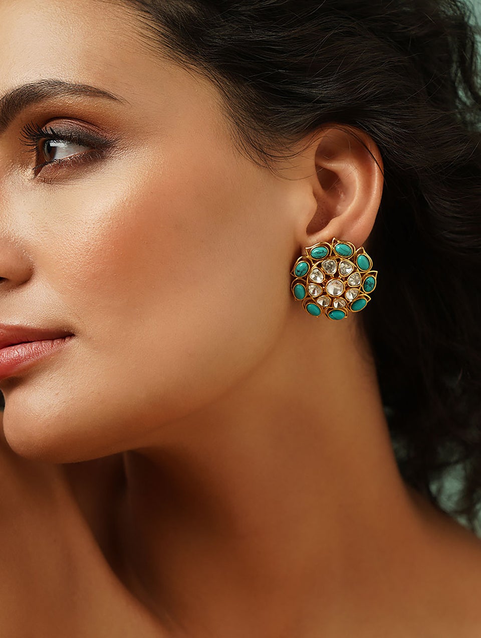 Women Gold Tone Kundan Earring