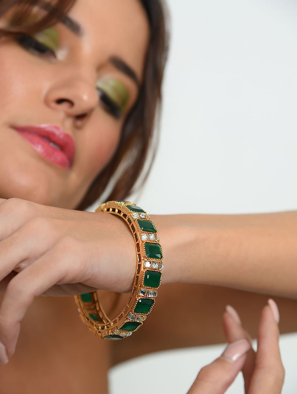 Women Green Gold Tone Bangle