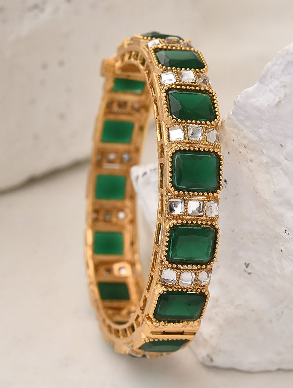 Women Green Gold Tone Bangle
