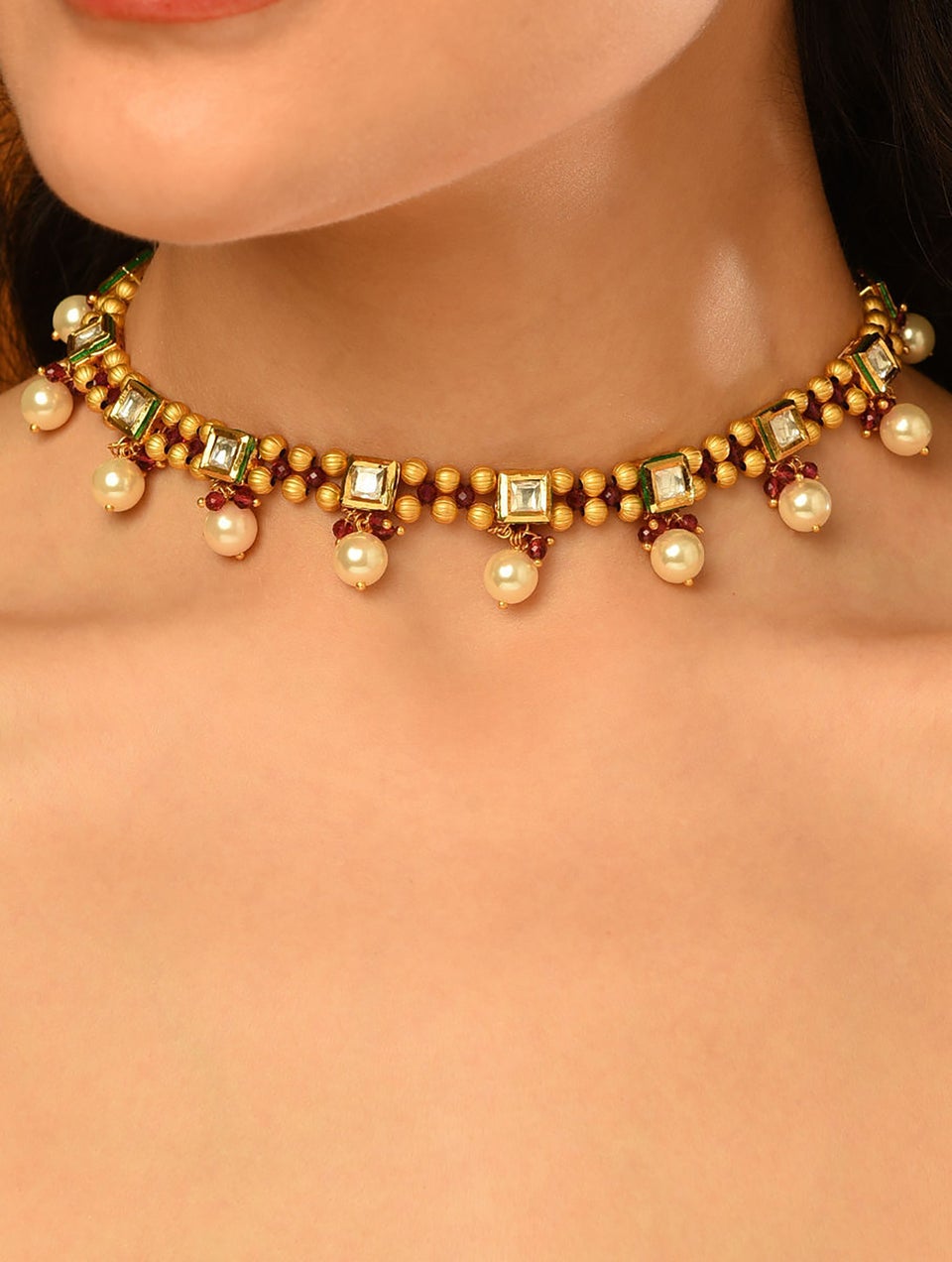 Women Maroon Gold Tone Kundan Necklace Set Jaypore US