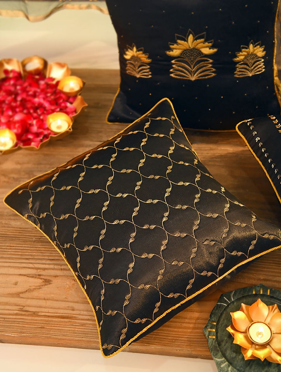 Bidri Inspired Quilted Mashru Cushion Cover
