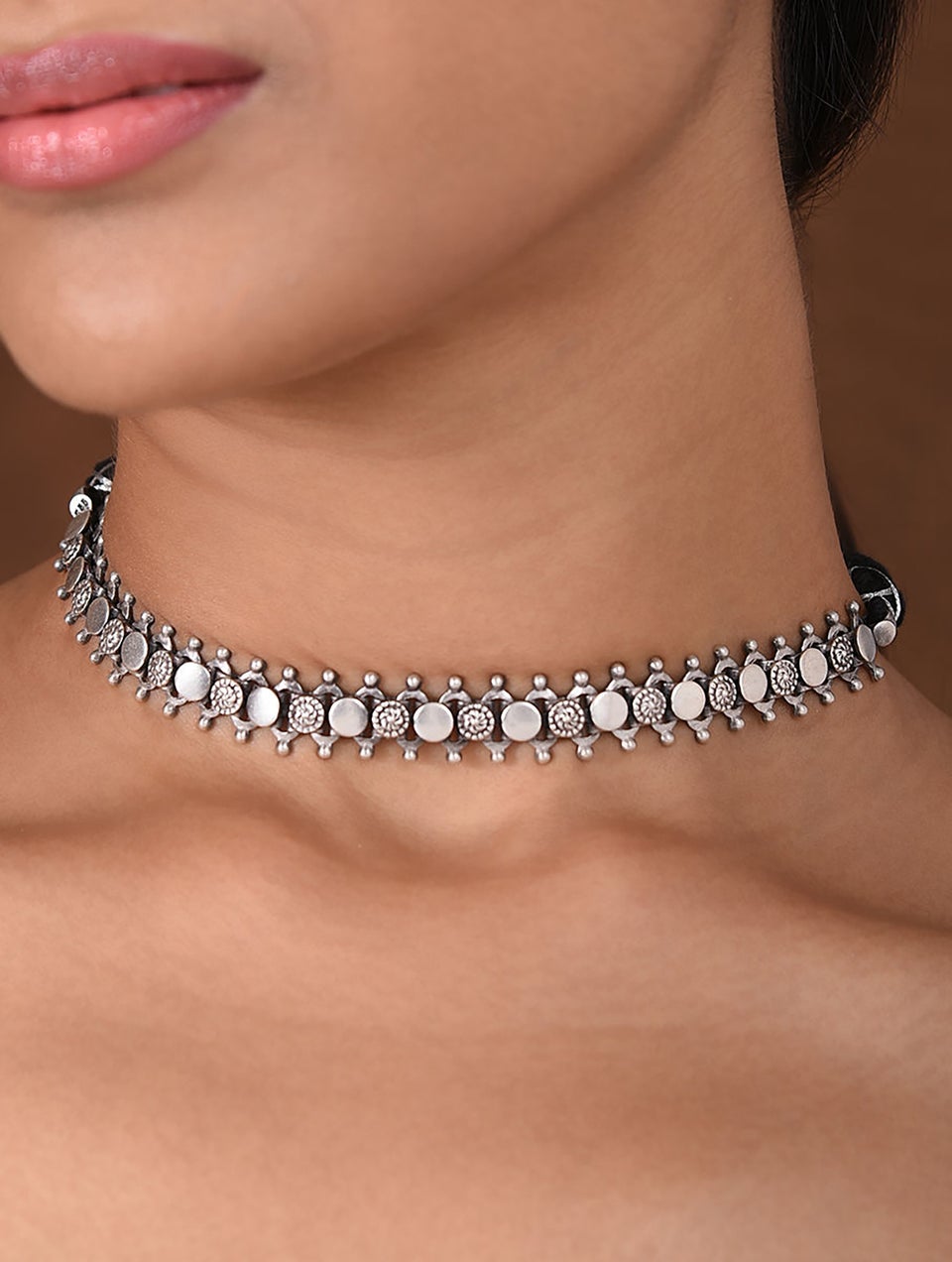 Women Tribal Silver Choker Necklace