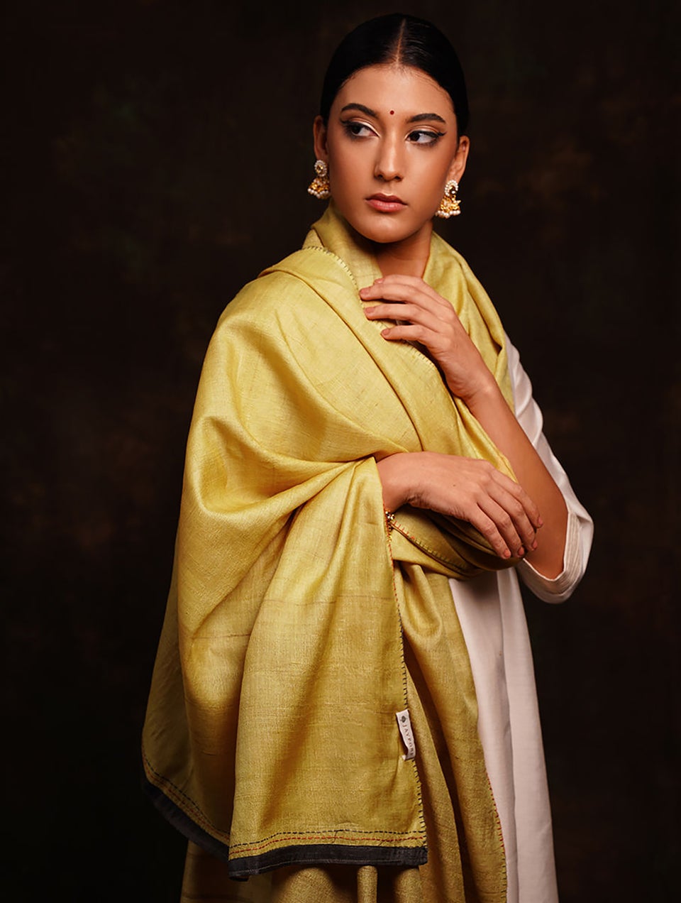 Women Yellow Tussar Silk Hand Embroidery Dupatta