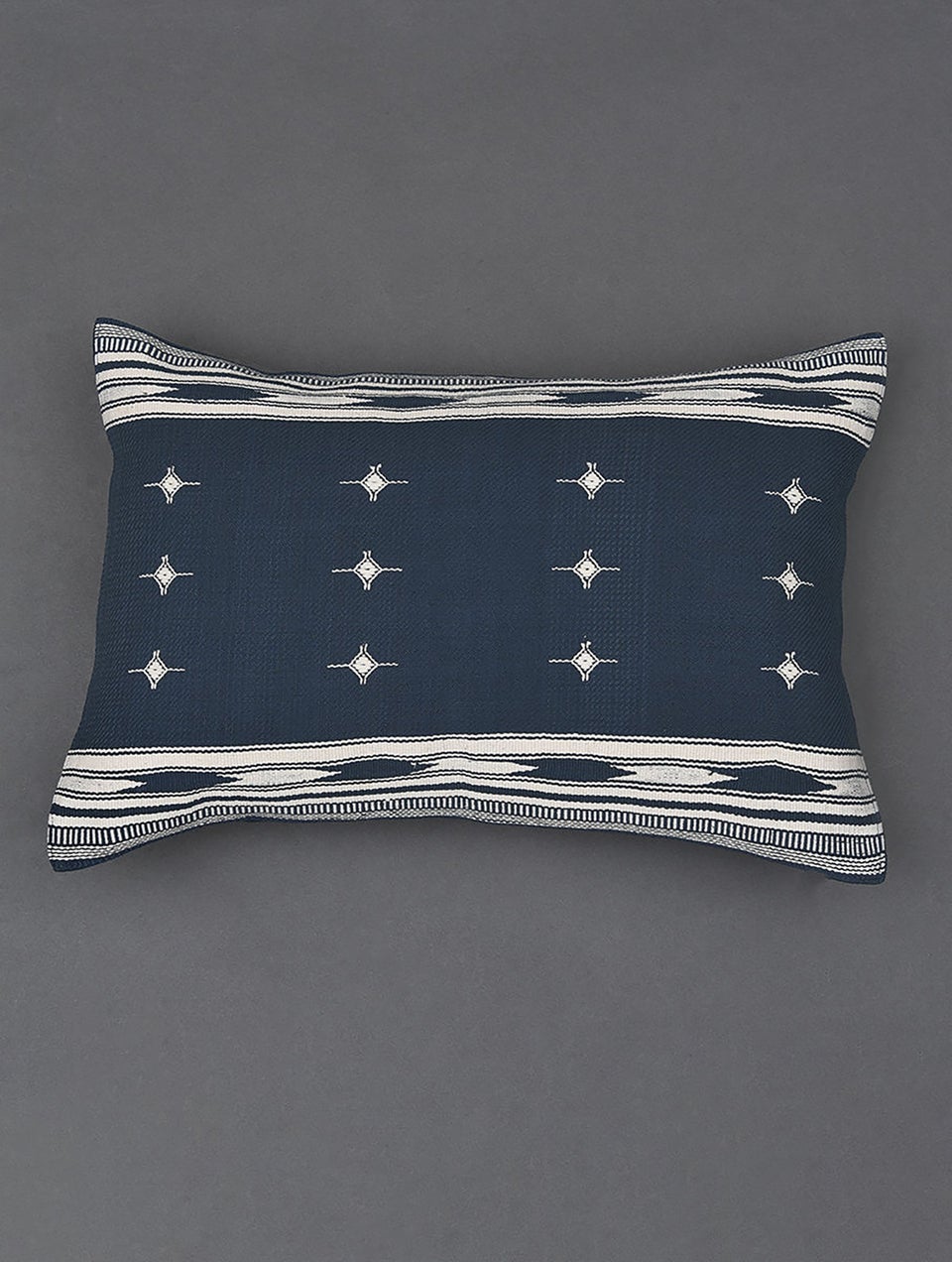 Blue Cotton Hand Woven Cushion Cover