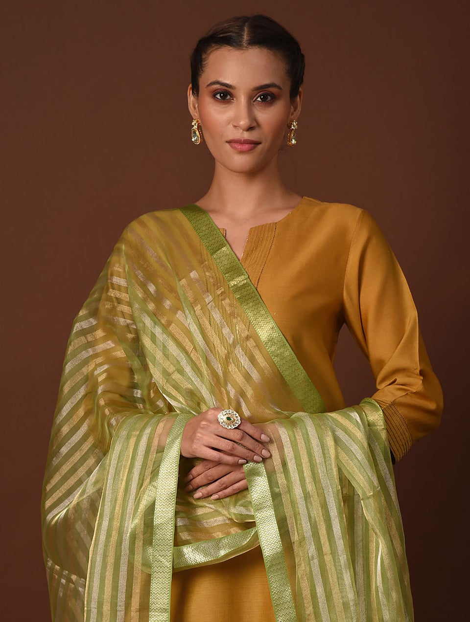 Women Green Cotton Silk Maheshwari Dupatta