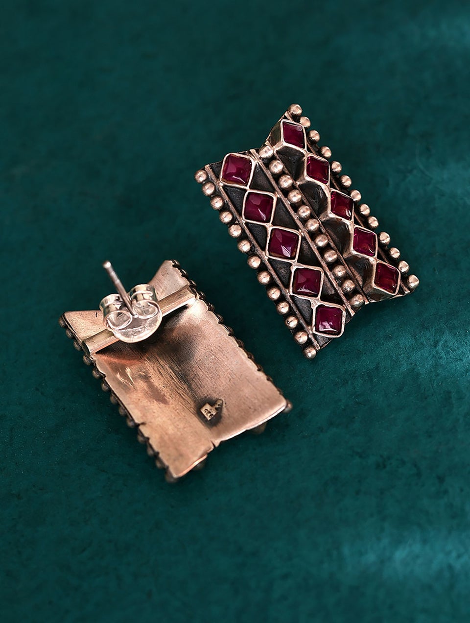 Women Ruby Pink Kempstone Encrusted Silver Earrings