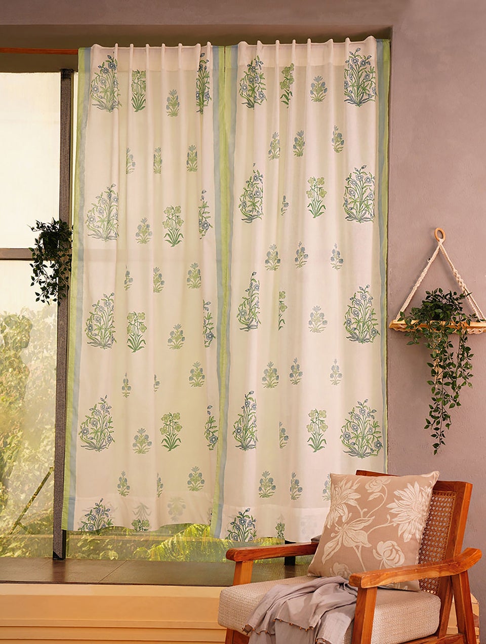 Floral Handblock Printed Voile Curtain
