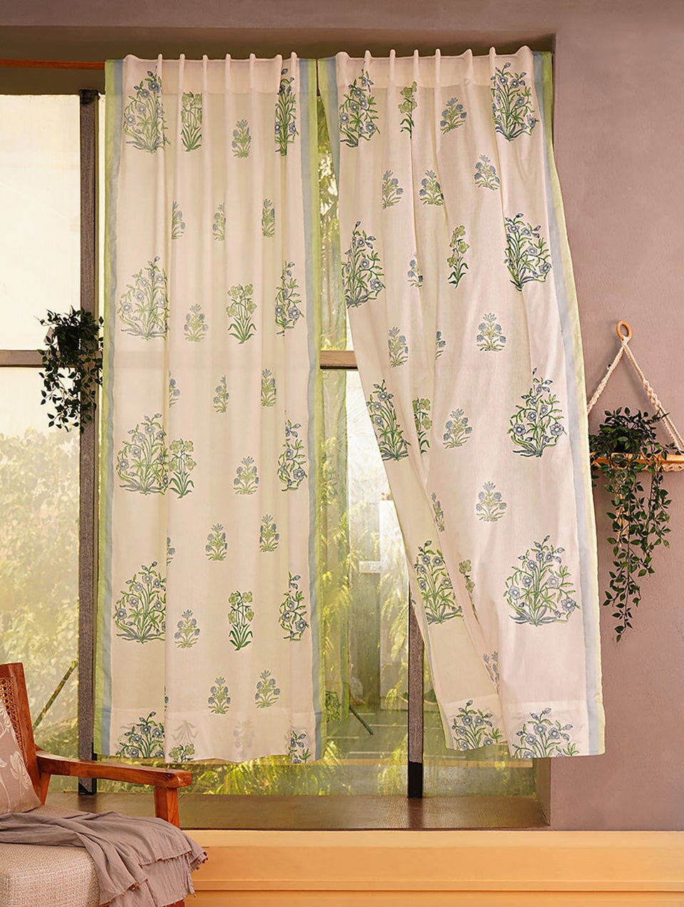 Floral Handblock Printed Voile Curtain