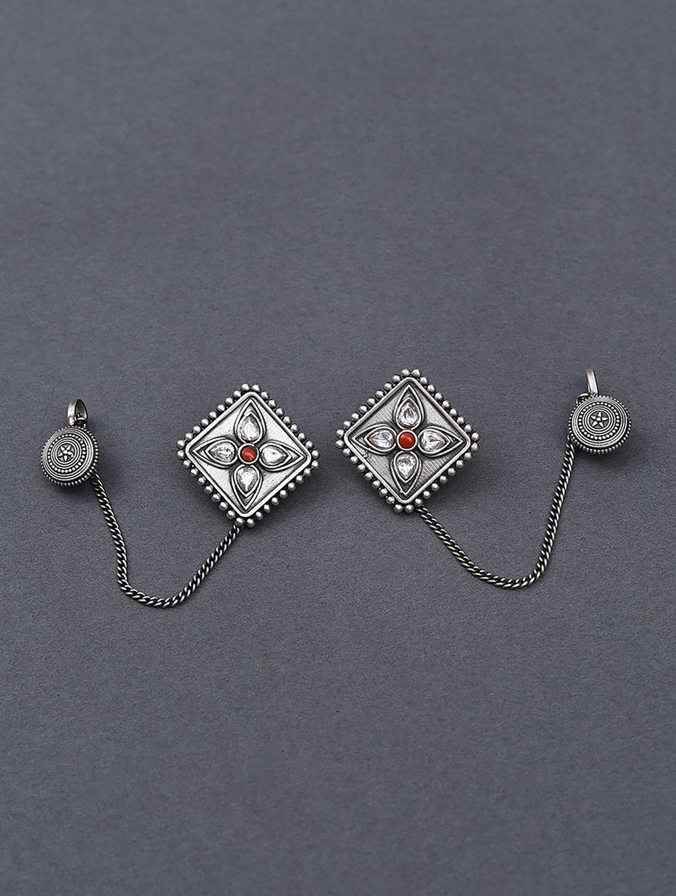 Women Tribal Silver Earrings with Kundan