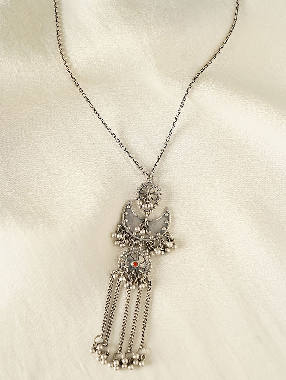 Women Tribal Silver Necklace with Coral