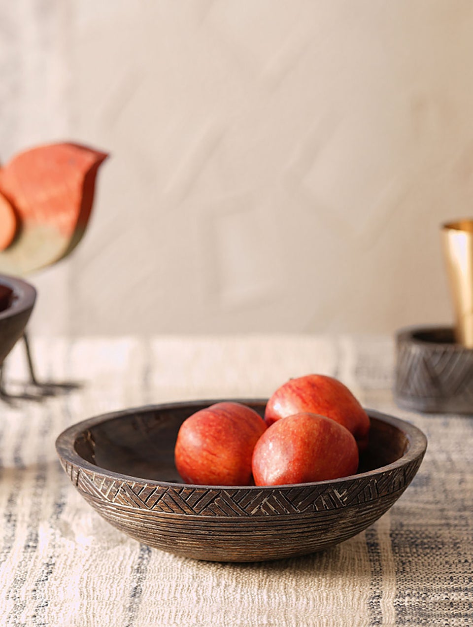 Handcarved And Enamelled Serving Bowl