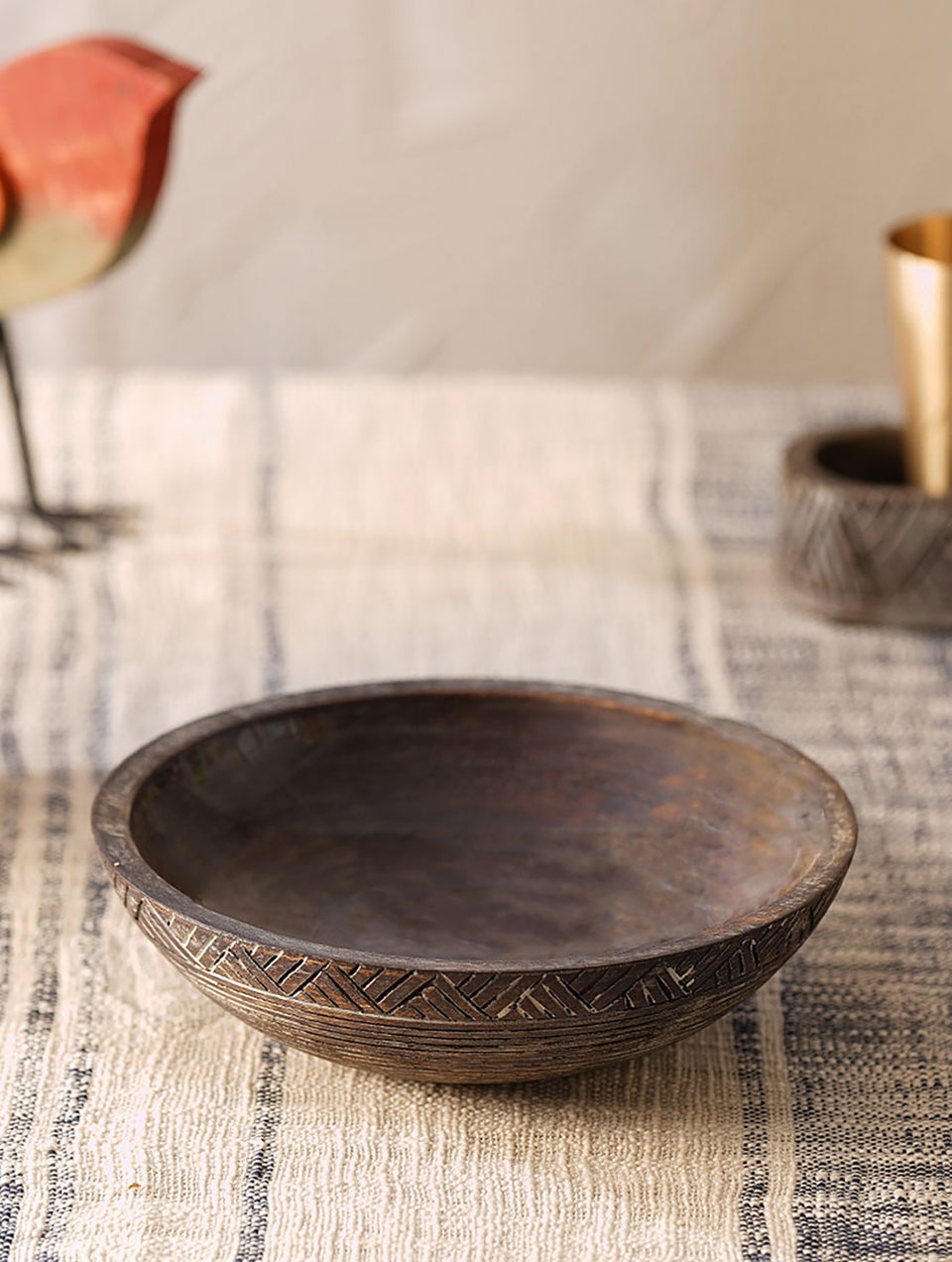 Handcarved And Enamelled Serving Bowl