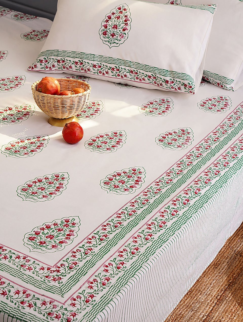 Handblock Printed Cotton Bedsheet With Pillow Covers