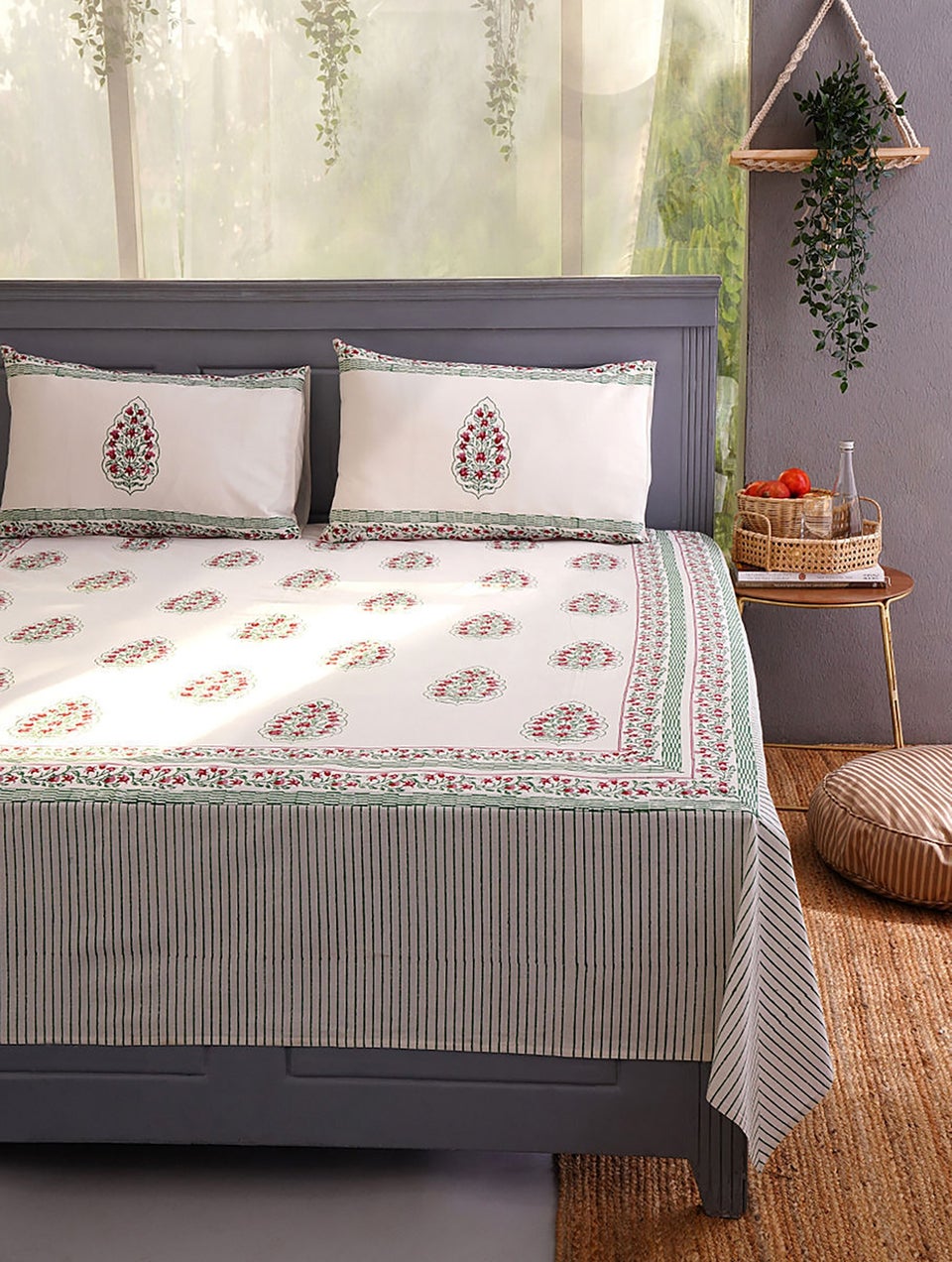 Handblock Printed Cotton Bedsheet With Pillow Covers