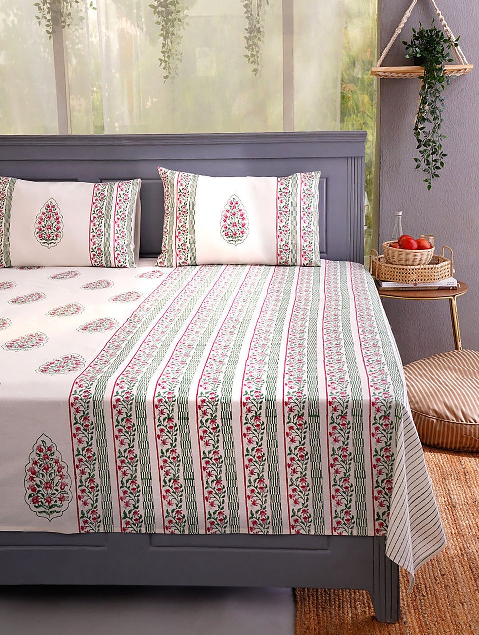 Handblock Printed Cotton Bedsheet With Pillow Covers