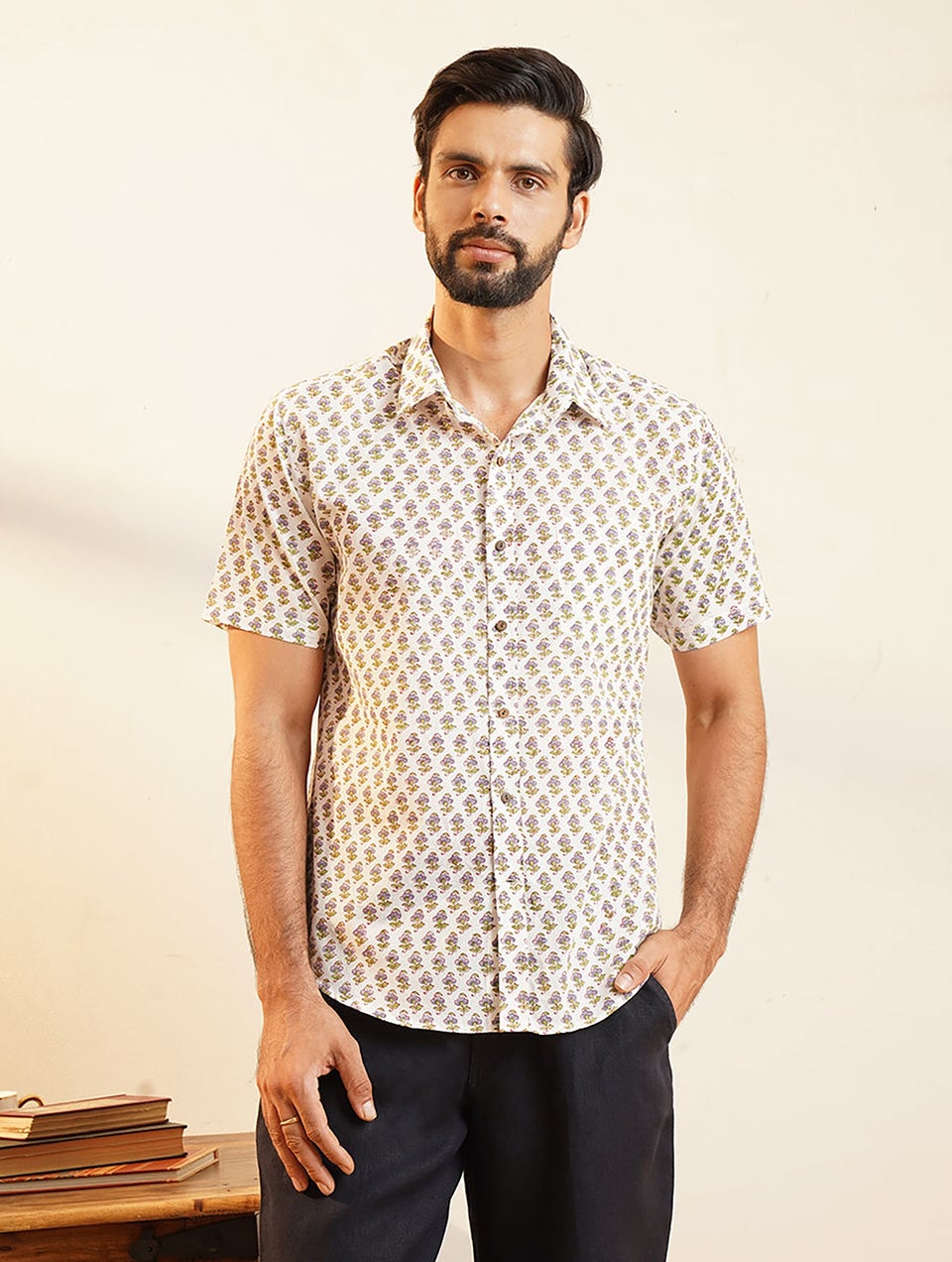 Men Multicolor Block Printed Half Sleeves Cotton Shirt