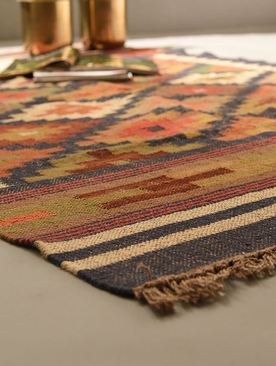Multicolored Handwoven Panja Wool And Jute Rug