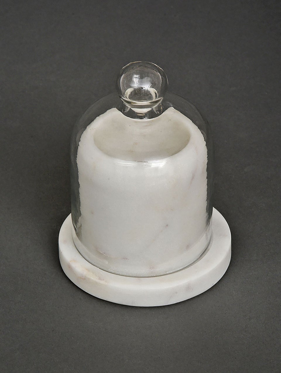White Marble And Glass Condiment Jar With Glass Dome