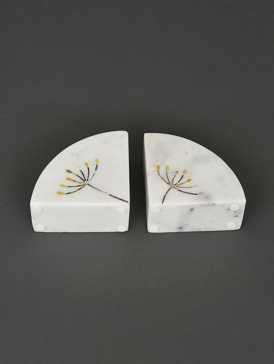 White Marble Bookends With Mother Of Pearl Inlay