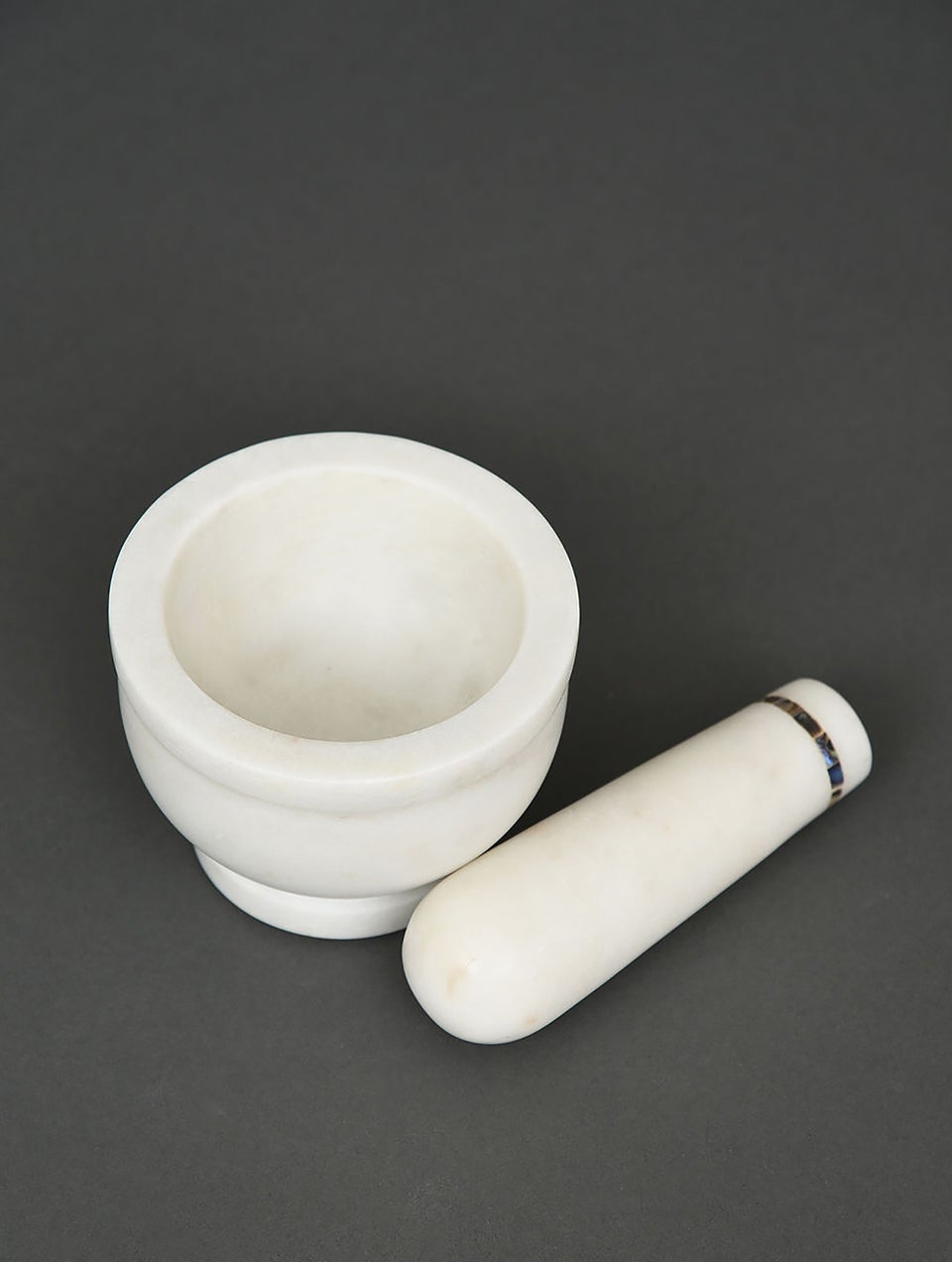 White Marble Mortar And Pestle With Mother Of Pearl Inlay