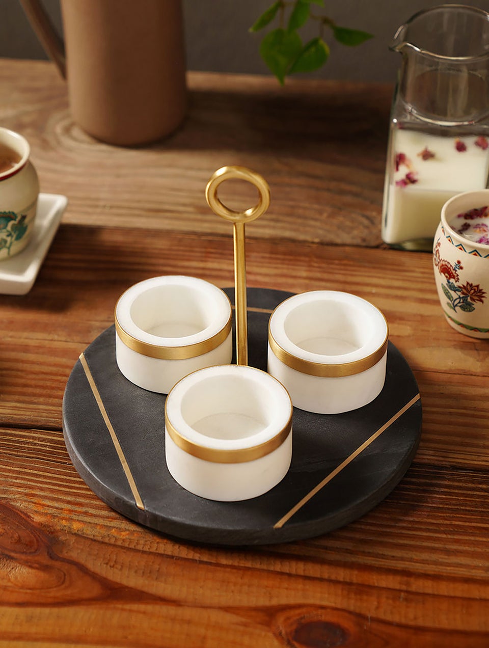 Black And White Marble Condiment Jars With Stand