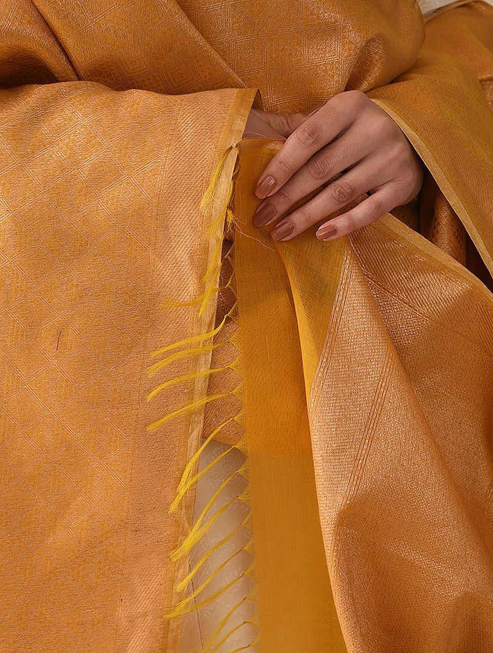 Women Mustard Yellow Silk Banarasi Dupatta