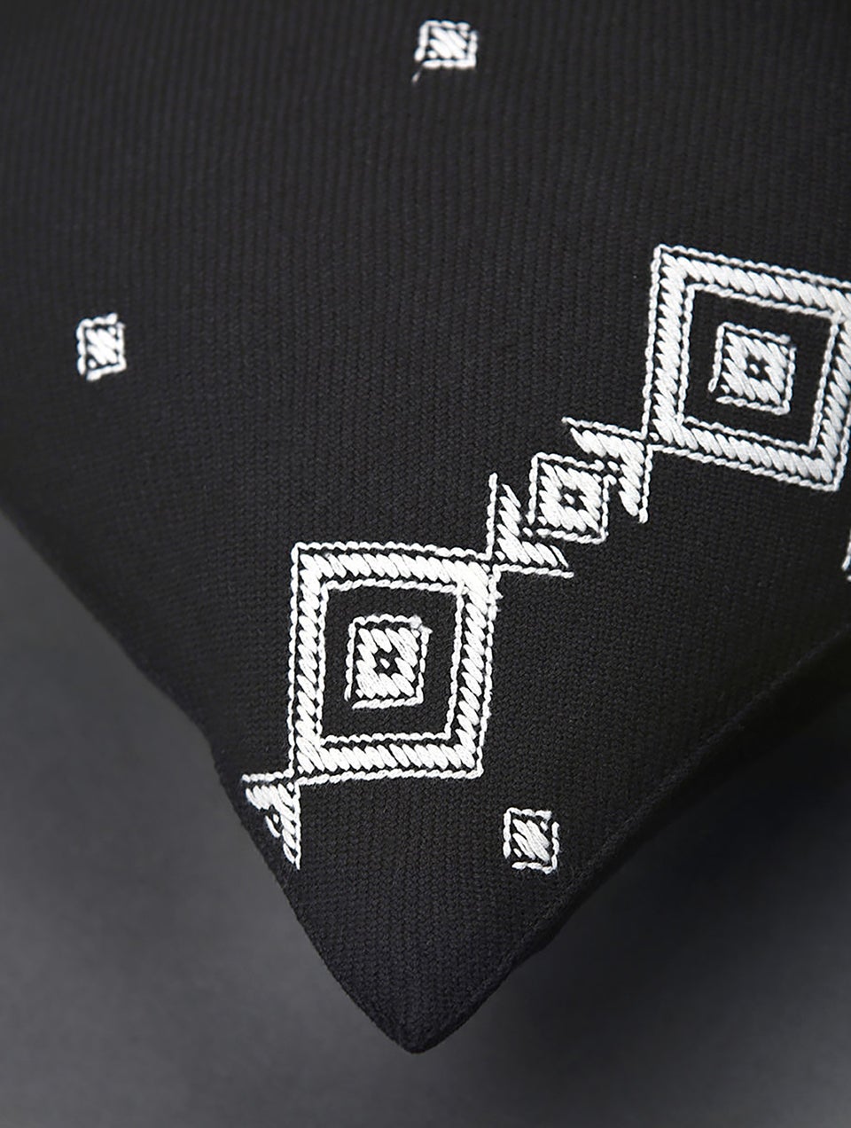 Black and White Handwoven Kashida Cushion Cover
