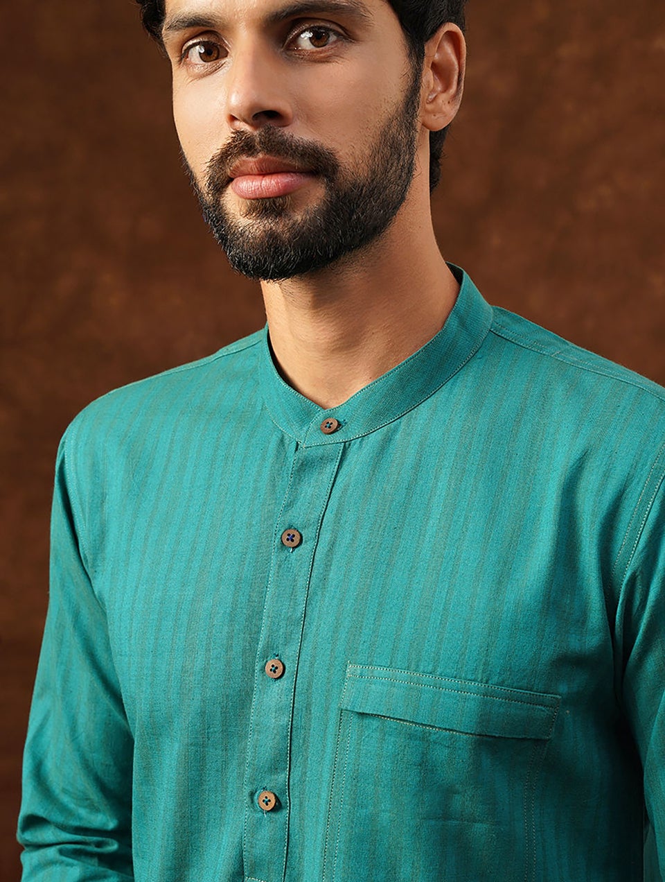 Men Teal Blue Cotton Mandarin Collar Regular Fit Kurta