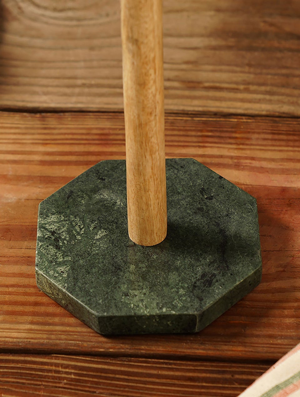Green Marble And Wood Towel Holder