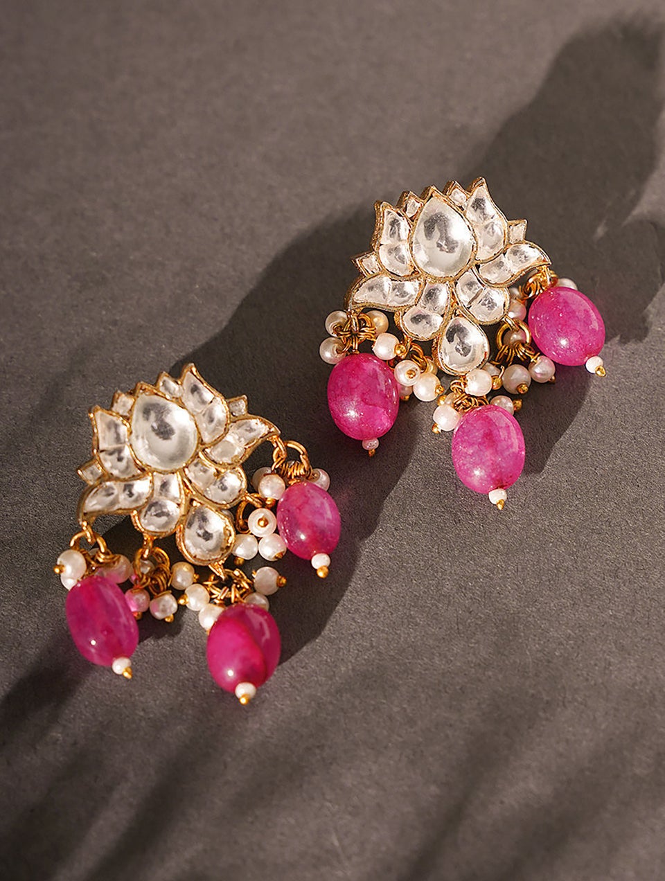 Red Green Rice Pearls Jadau Kundan Earrings – Sheetal's FabFashion