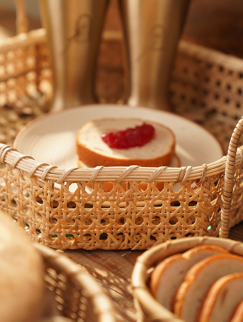 Handcrafted Hexagonal Cane Tray With Handles