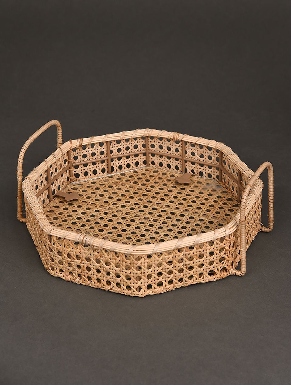 Handcrafted Hexagonal Cane Tray With Handles