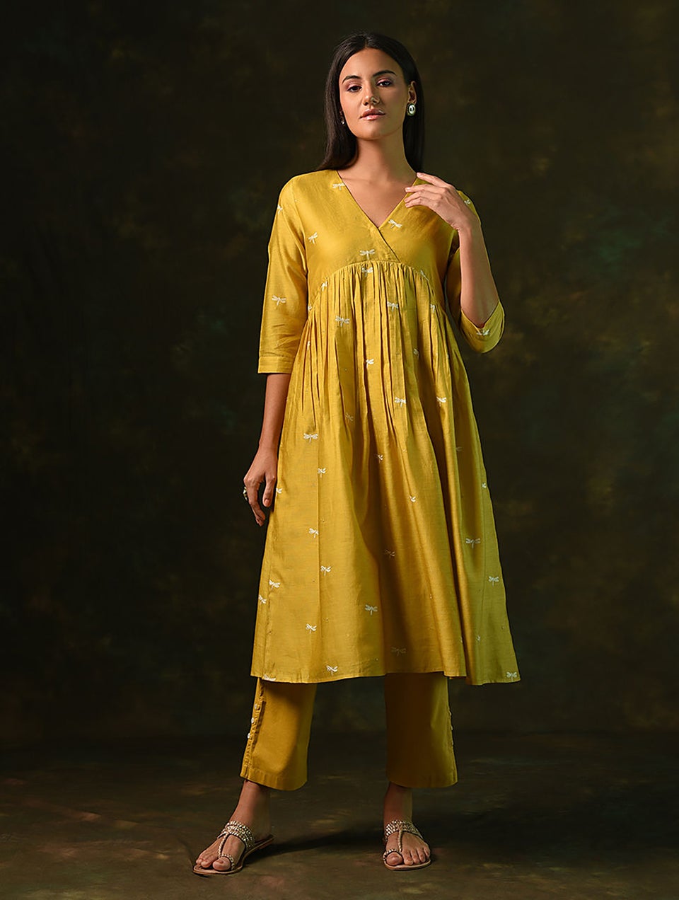 Women Mustard Yellow Cotton Solid Ankle Length Regular Fit Pant