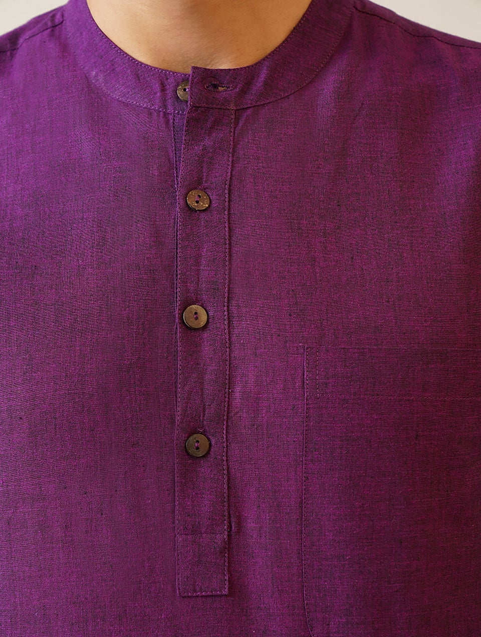 Men Wine Purple Cotton Mandarin Collar Regular Fit Kurta