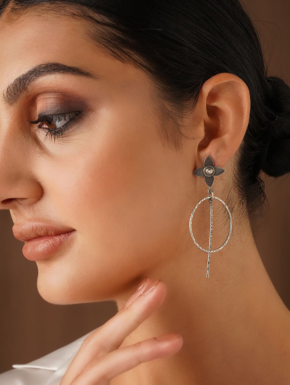 Women Silver Push Back Silver Earring