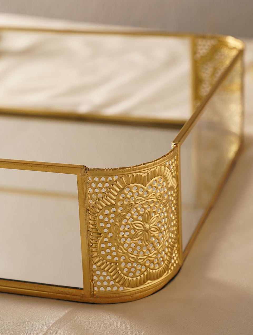 Handcrafted Metal And Glass Decorative Tray