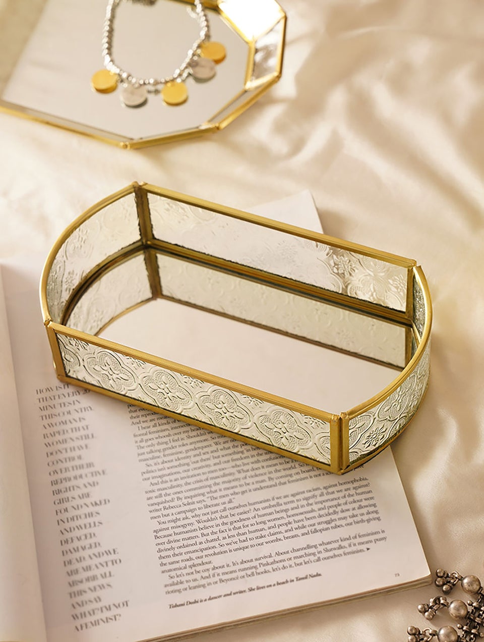 Handcrafted Metal And Glass Mirror Tray