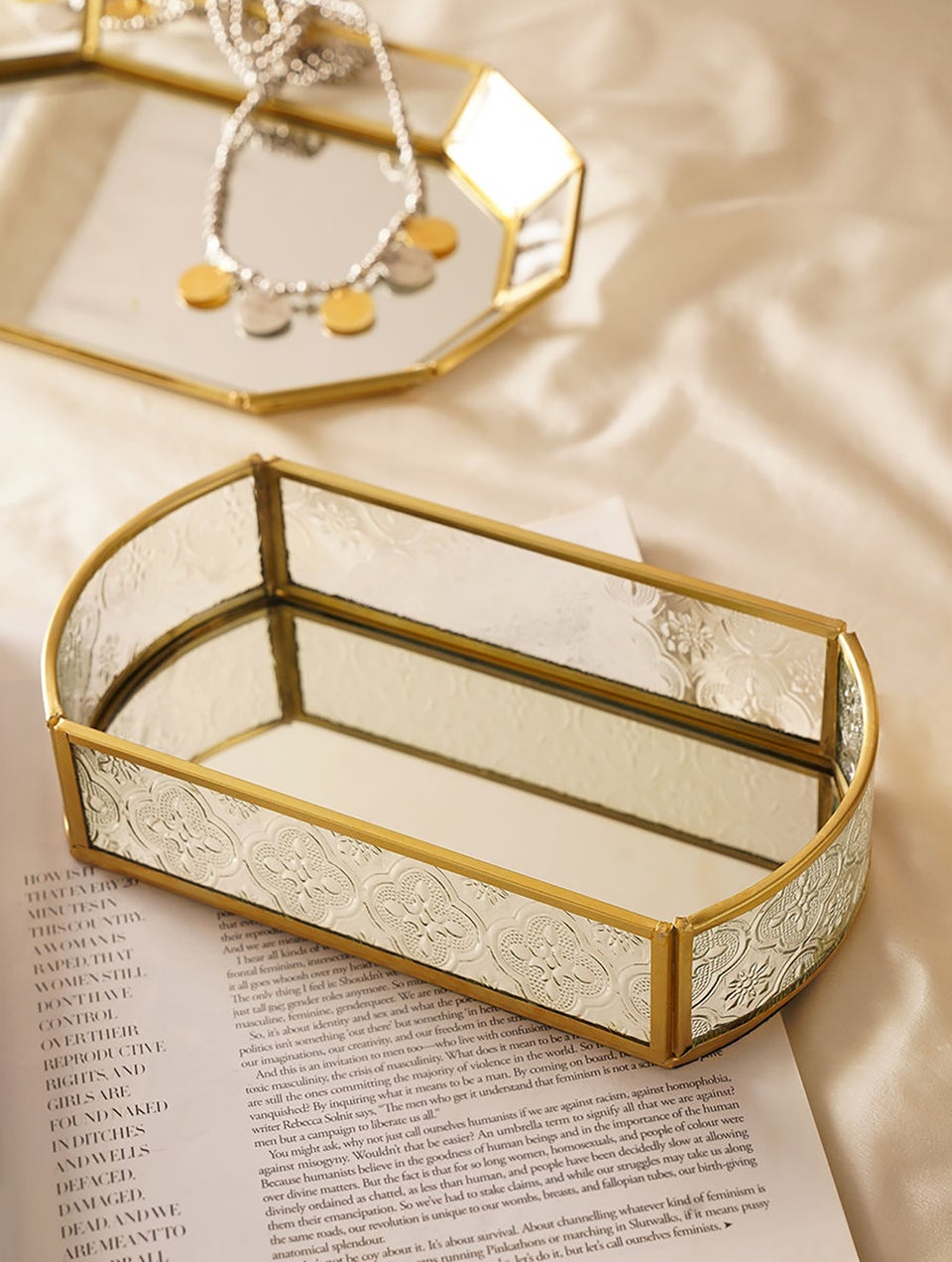 Handcrafted Metal And Glass Mirror Tray