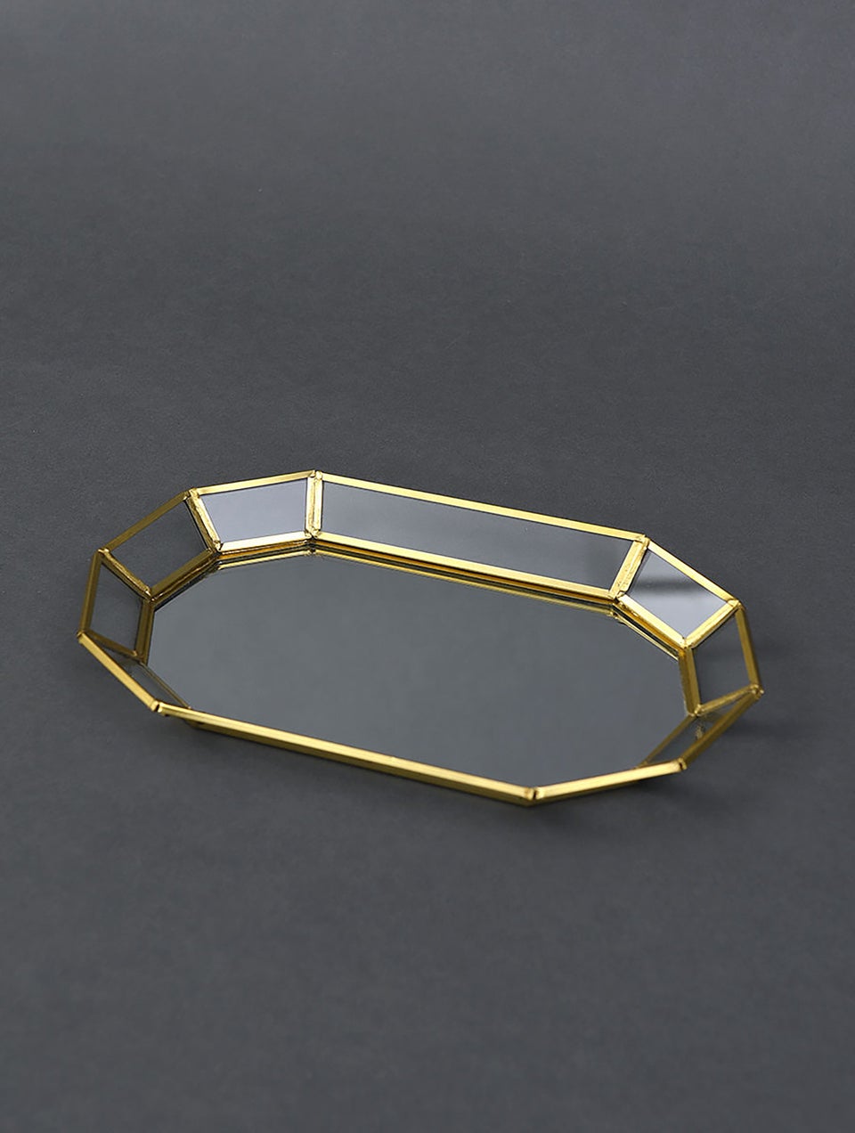 Handcrafted Metal And Glass Mirror Tray