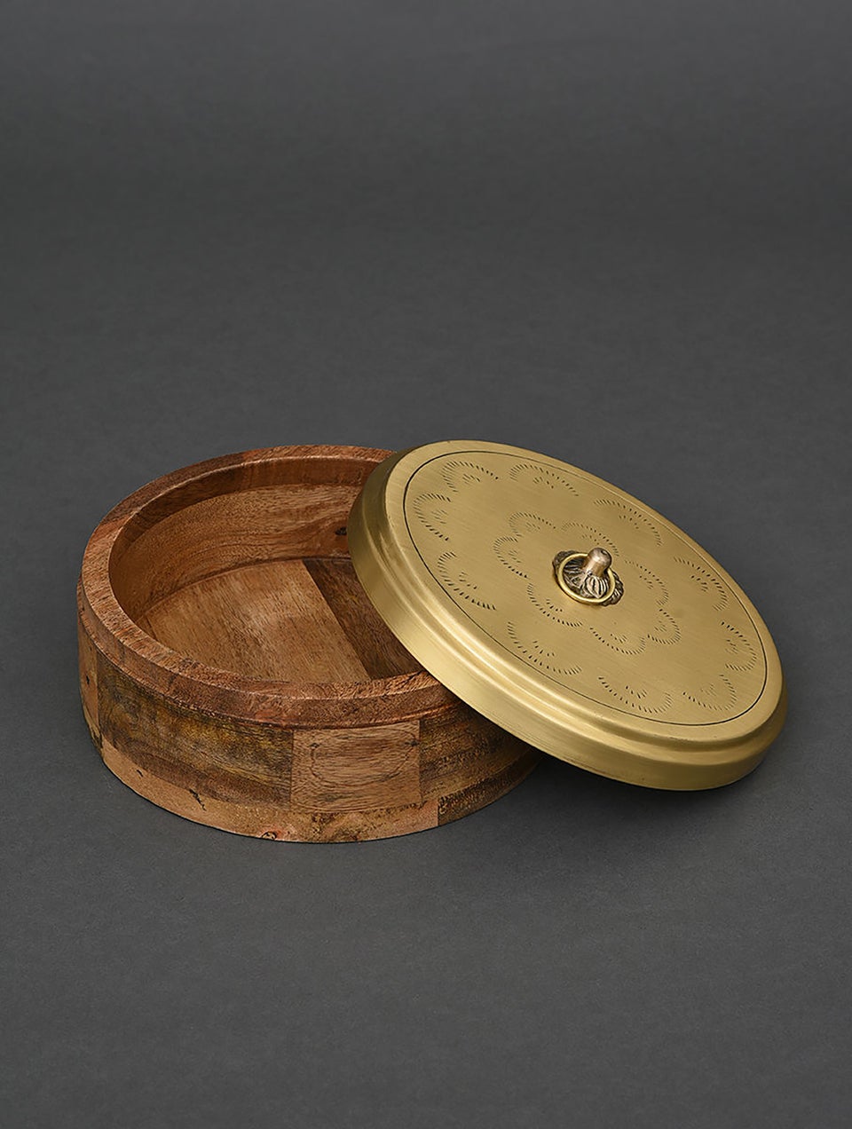 Wooden Roti Box With Brass Lid