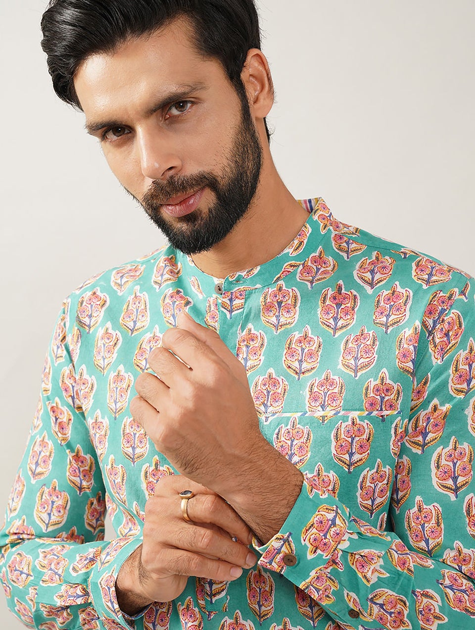 Men Multicolour Cotton Block Print Kurta