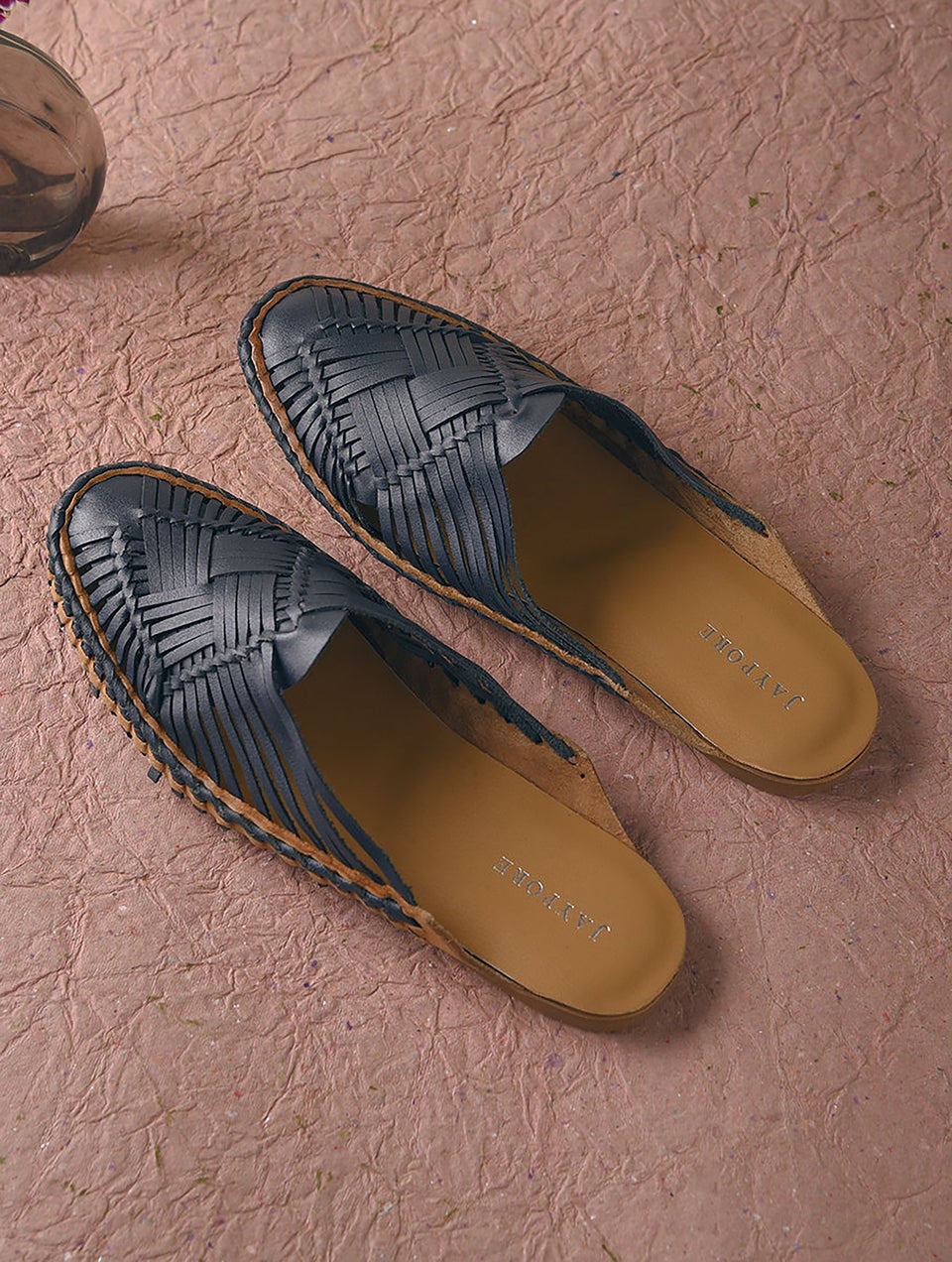 Women Navy Blue Handcrafted Genuine Leather Mules